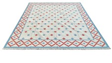 Hand Knotted Cotton Dhurrie Kilim Rug Color Blue and Red Design Carpet Rug