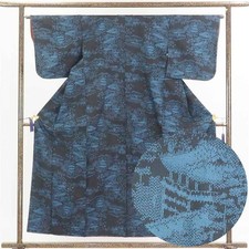 Recycled Tsumugi Silk Kimono Navy Awase Lined Women  s M, Unused