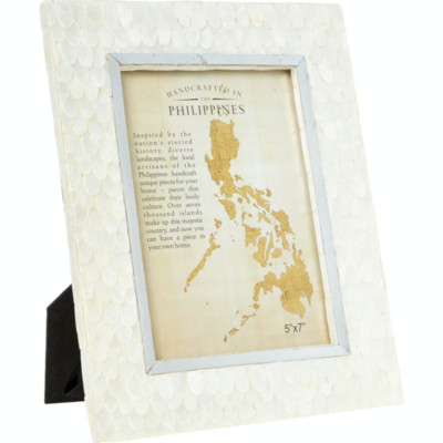 HANDCRAFTED IN PHILIPPINES weiß & silberfarben ovaler Fliesen-Fotorahmen 24 cm x 20 cm