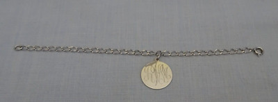 Sterling Silver Womens 7.5'' Bracelet w Disc Charm Initials ''RMV'' Softball Coach
