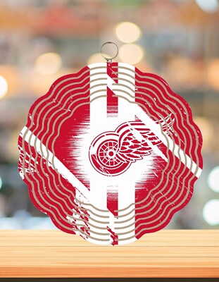 Handmade Detroit Red Wings Inspired 8in Round 3D Wind Spinner