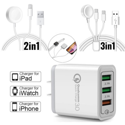 For iPhone Apple Watch iWatch Series Magnetic Fast Charger USB Adater Cable 3in1