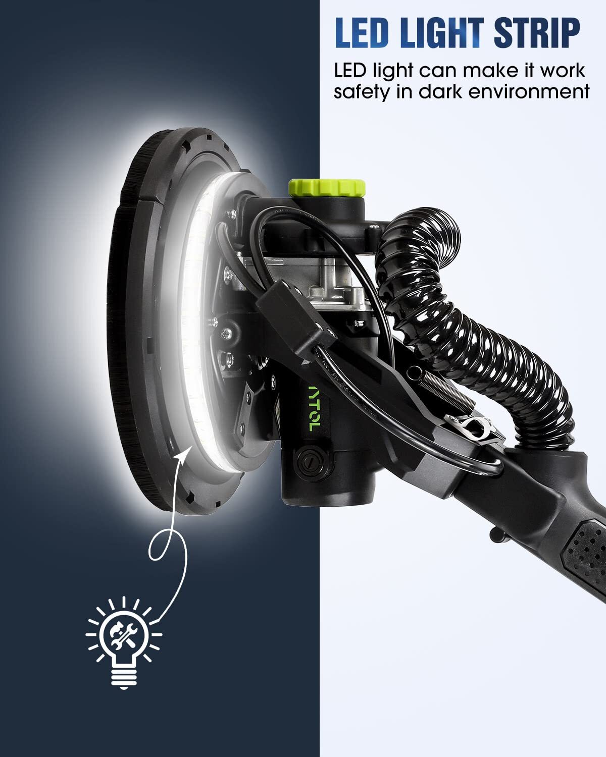 7.2A Electric Drywall Sander with LED Light Extendable Handle & Vacuum