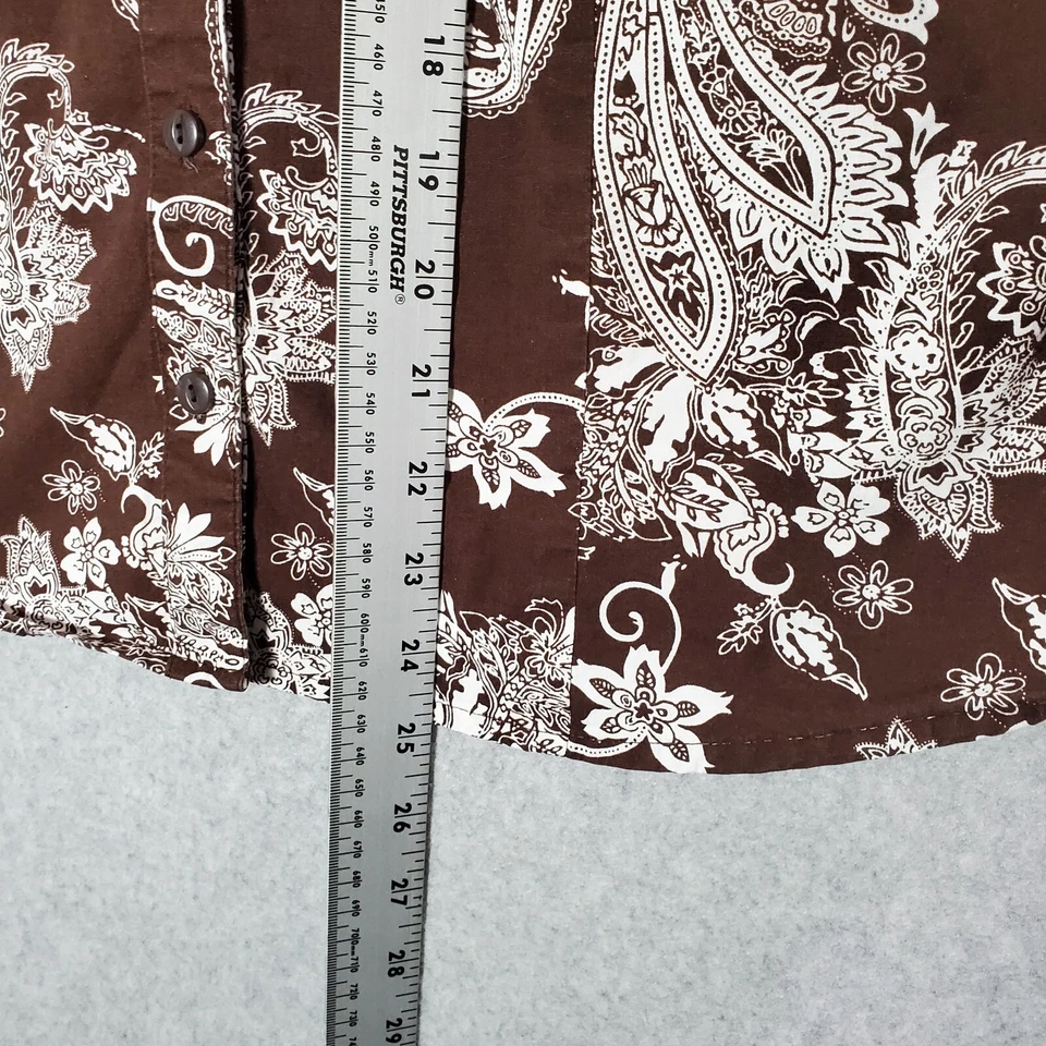 JM Collection Women Top 14 Brown Paisley Long Sleeve Button Up Collar - Image 3 of 4
