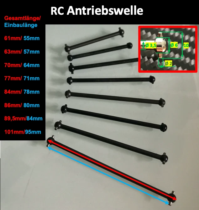 2x RC Dogbone Antriebswelle Antriebsknochen Achse Car 61 63 70 77 84 86 89,5 101 - Bild 2 von 4