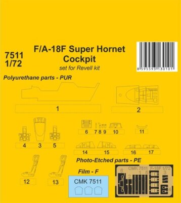 CMK 129-7511 - 1:72 F/A-18F Super Hornet Cockpit 1/72 / for Revell - Neu