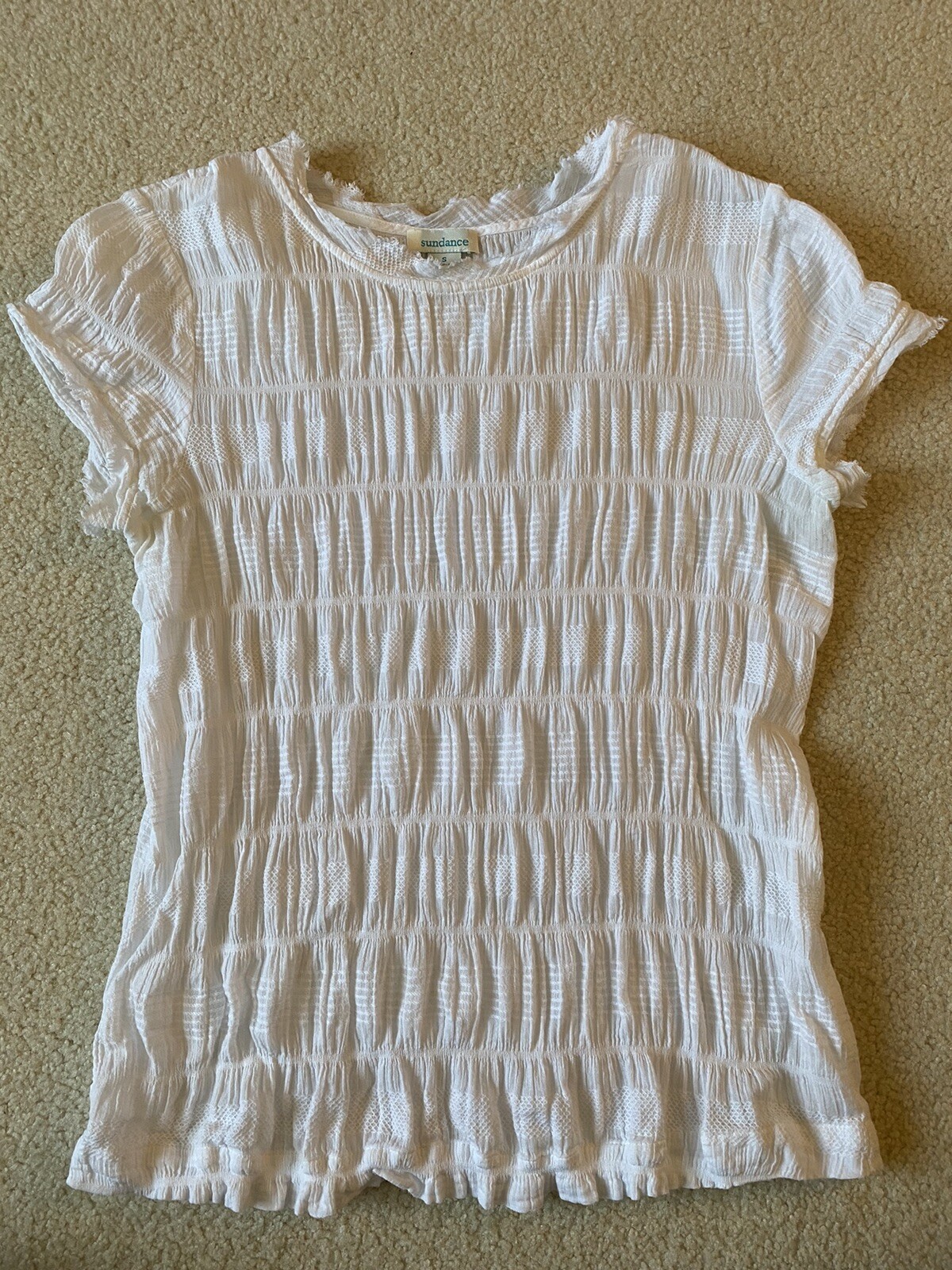 Sundance White Embroidered Crinkle Tissue Tee Shirt T-shirt S | eBay