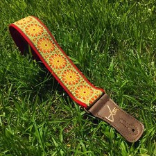 Handmade Rubber Soul Colourful Floral Groovy  Guitar - Bass Strap with Brass End