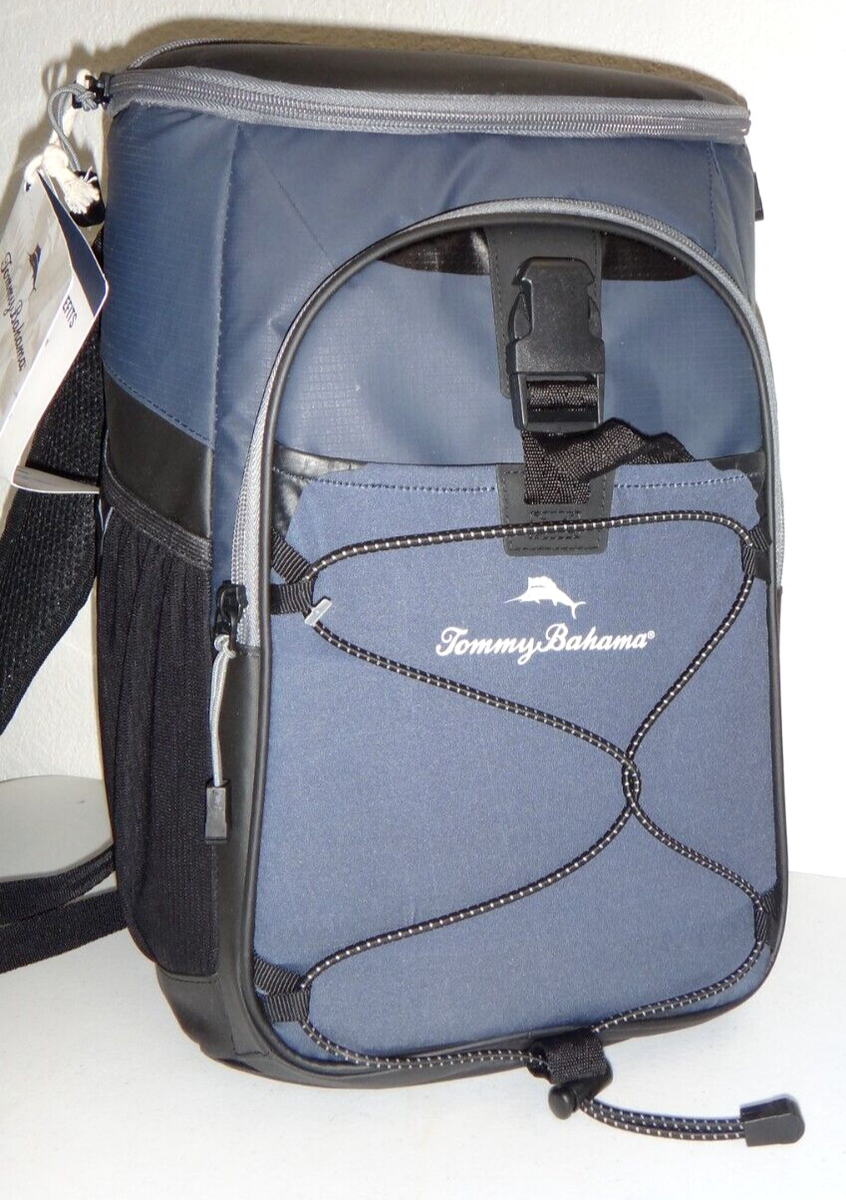 TOMMY BAHAMA Zip Cooler Bag Insulated Backpack 24 Cans Deep Freeze Blue Gray