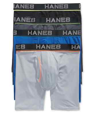 Hanes Mens Black Grey Blue 4-Pk Platinum Comfort Fit Boxer Briefs Size M L124208