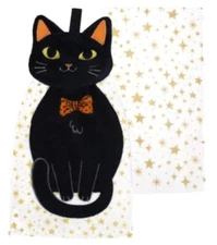 Celebrate Halloween Together Black Cat Tie-Top Kitchen Terry Towel 2-Pack