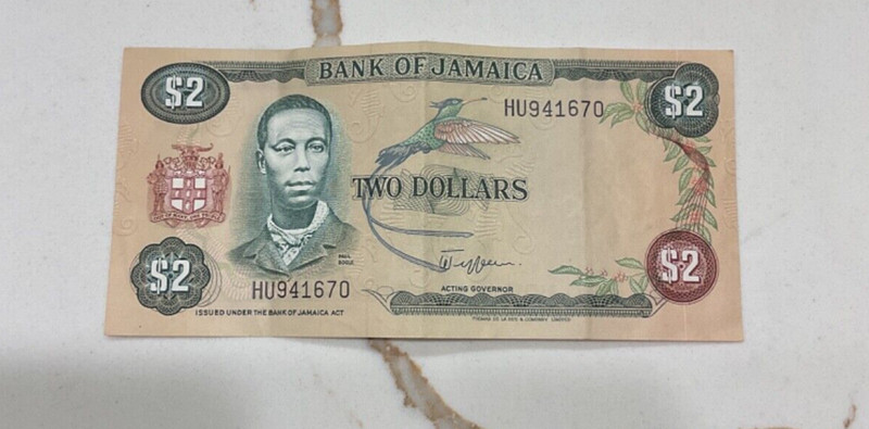 Vintage Bank of Jamaica $2 bank note, Paul Bogle