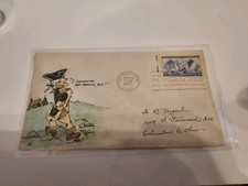 USPS FDC SC # 1010 GEN. LAFAYETTE  IN AMERICA HERMAN MAUL HAND PAINTED  3 CENT