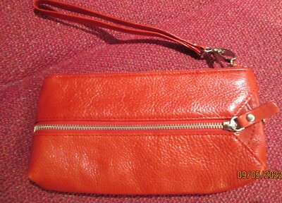 Danier Red leather Wristlet Clutch Date Night  Removable Credit Card Pocket NWOT