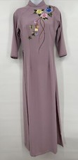 Vietnamese Asian embroidery traditional Ao Dai for Women, Mauve,