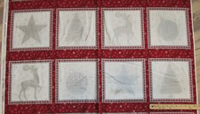 Winter's Granduer Silver Reindeer Christmas Squares Fabric 23" Panel 16588-277