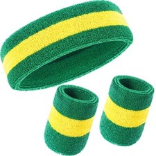 3 Pieces Sweatbands Set, Includes Sports Headband and Wrist Green and Yellow