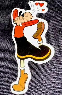 POPEYE STICKER    OLIVE OYL 3 1/4  X 1 3/4  GLOSSY LOVE IS IN THE AIR  