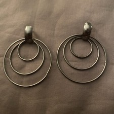 Vintage Pierced Earrings Triple Hoop Silver 1.75  Diameter Silver