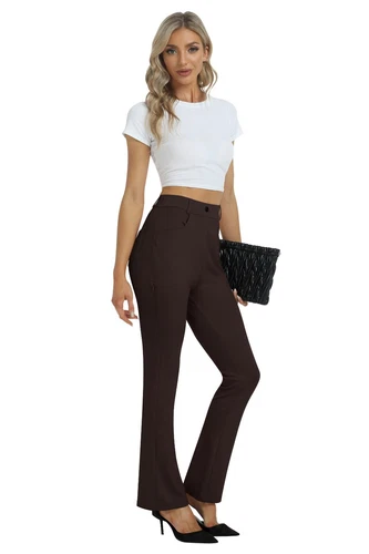 Women Bussiness Slacks Pant Soft Comfy Elastic Casual Stretch Bootcut Trousers - Picture 24 of 66