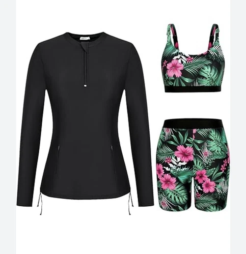 JASAMBAC Women's 3 Piece Rash Guard Swimsuit Bathing Suit 2502