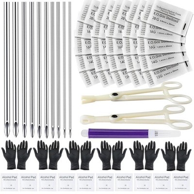 Piercing Kit 44pcs - Usiriy Needle with 20G 18G 16G 14G 12G... 