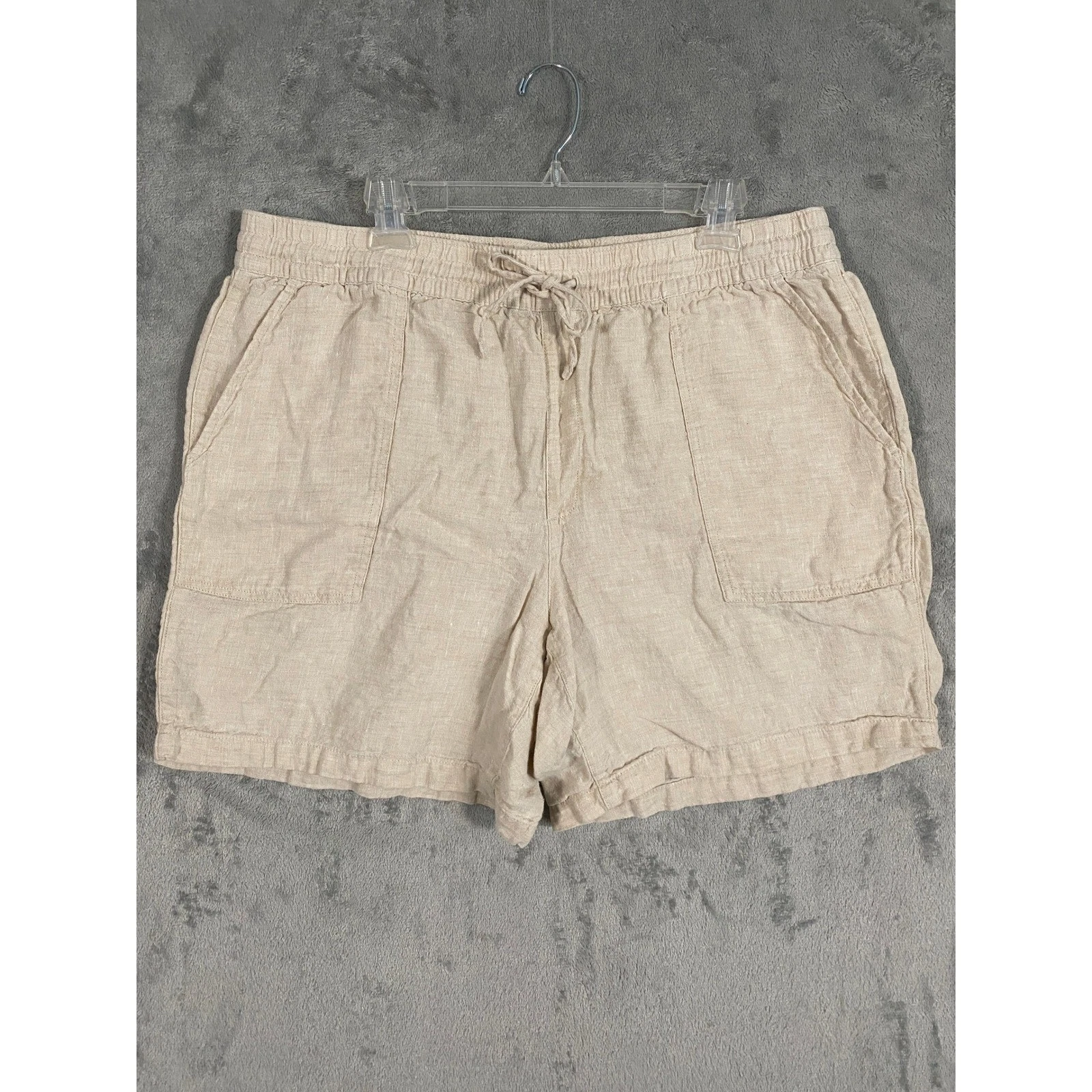 Lands' End Shorts Womens XL 18 Beige Linen High Rise Elastic Drawstring Coastal