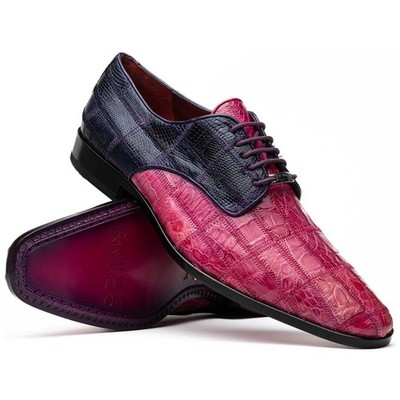 Pissa Crocodile & Lizard Skin Pink/Purple Patchwork Derby | Marco Di Milano
