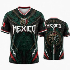 Men's Mexico Jersey 2026, V-Neck Short Sleeve Soccer Fan Shirt with Aztec Calend