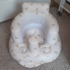 Inflatable Baby Seat Support, White/Beige Teddy Bear Print, 0-6 Months