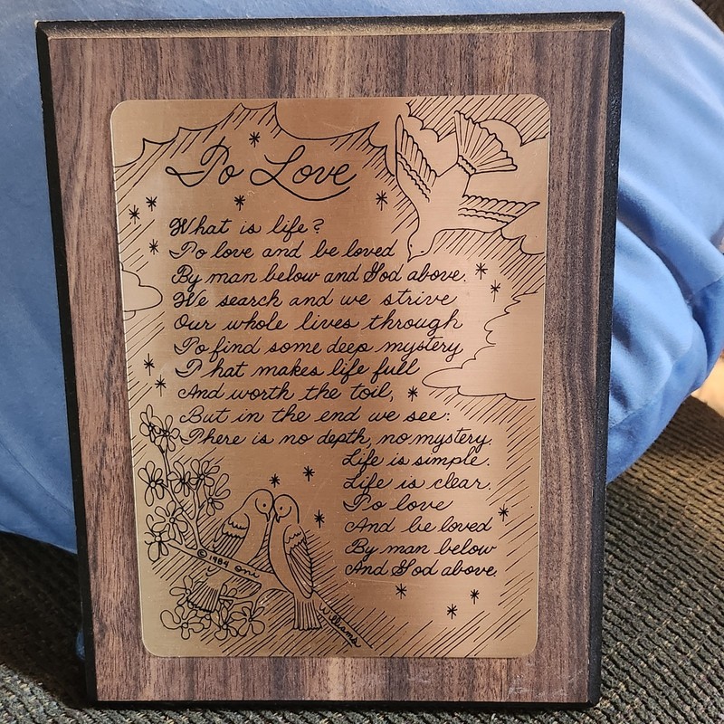 Vintage 1984 "To Love" Brass Tone  Wooden Wall Plaque Oni Williams Poem
