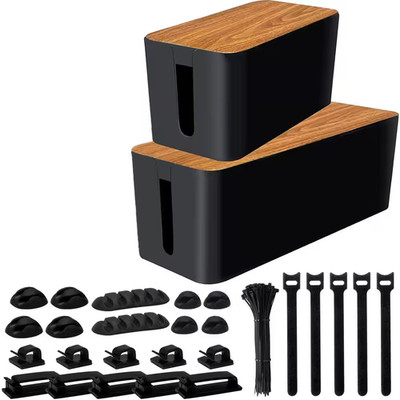 Cable Management Box Set with 125-Piece Accessories for Power Strip Wires Organi