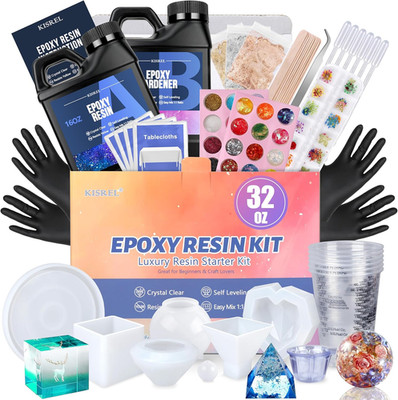 KISREL Epoxy Resin Kit for Beginners, Resin Kit with Molds, 32OZ Epoxy Kit Wiht