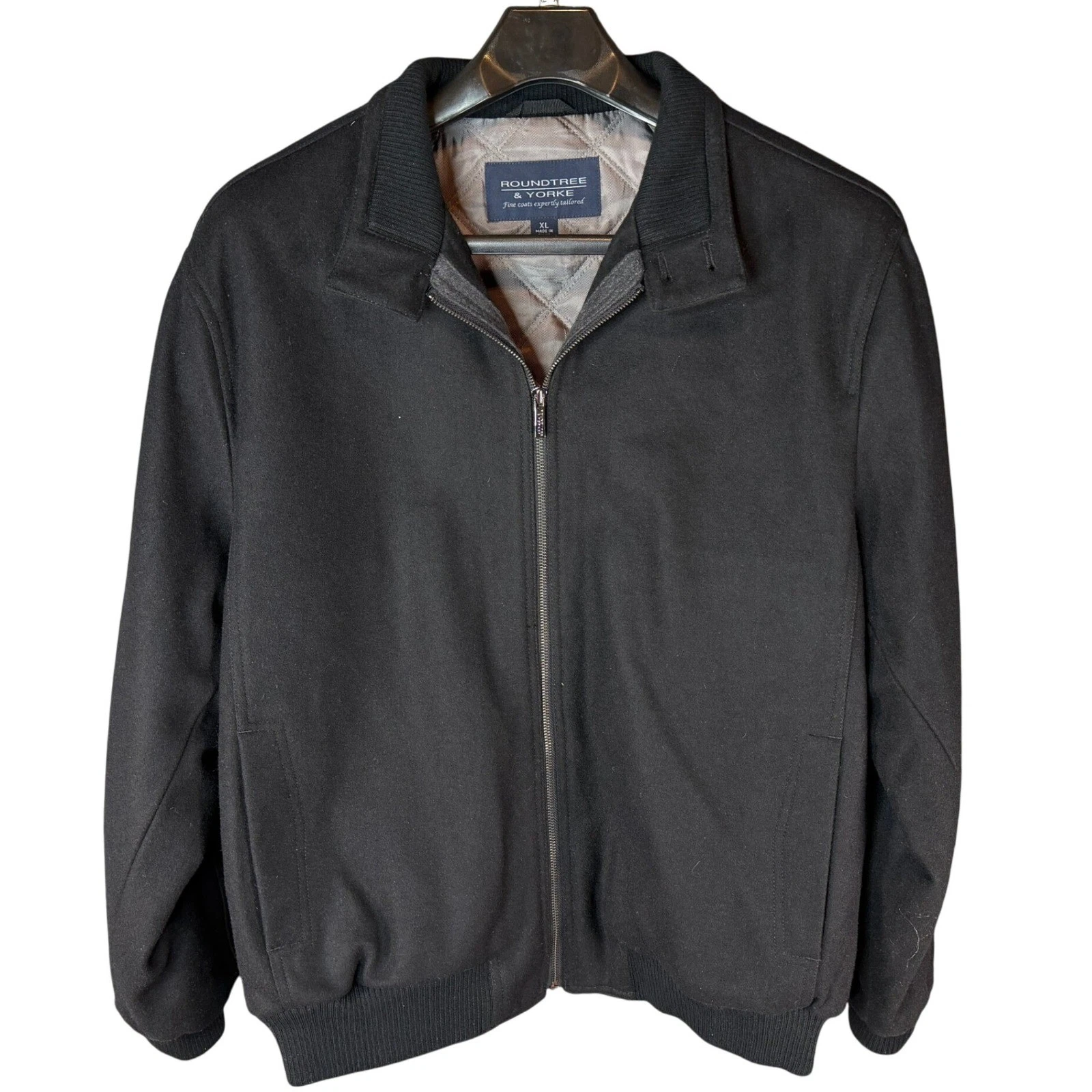 Roundtree & Yorke Mens Wool Blend Black Bomber Jacket with Quilted Lining XL NWT image 1