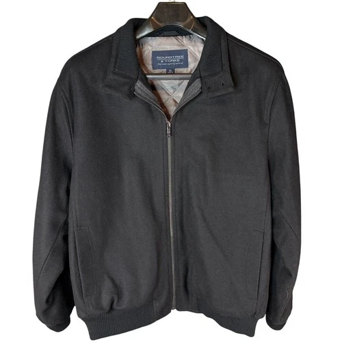 Roundtree & Yorke Mens Wool Blend Black Bomber Jacket with Quilted Lining XL NWT video thumbnail
