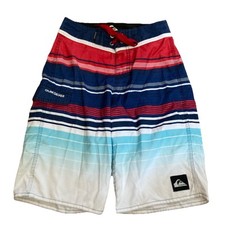 Quiksilver Striped Red White Blues Board Shorts Swim Trunks Boys Size 23