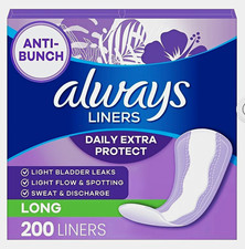 Always Daily Extra Protect Liners, Long Length, Unscented Panty Liners, 200 ct.