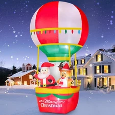 7FT Christmas Inflatable Santa Claus/Reindeer in Hot Air Balloon-New Sealed Box
