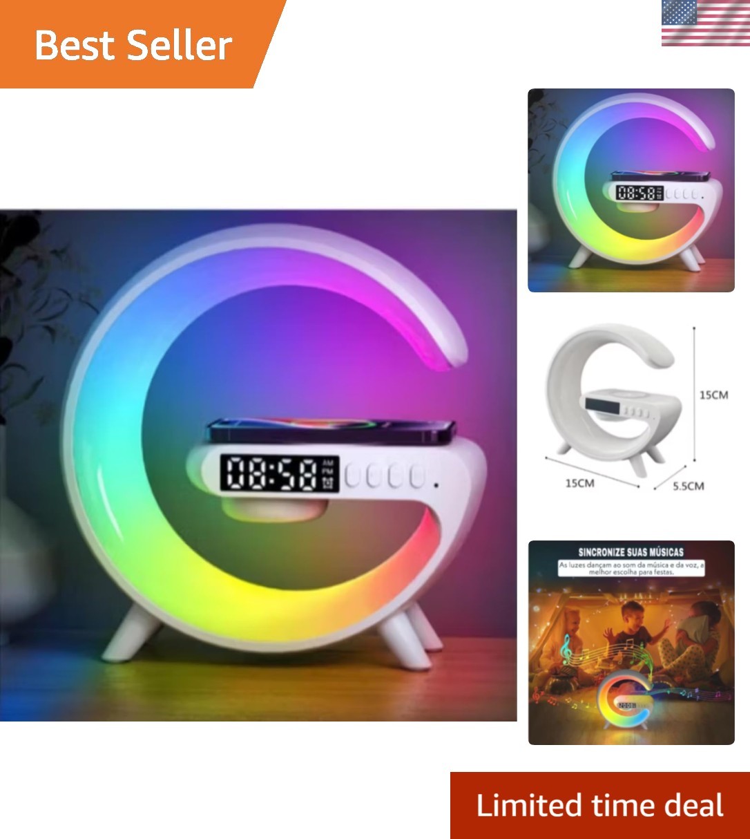 Bluetooth Speaker Lamp with Wireless Charger, RGB Night Light, Alarm Clock, A...