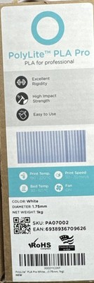 New - Polymaker PA07002 White  1.75mm 3D Printing Filament PolyLite PLA Pro 1kg