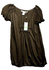 Studio M Womens Large Elisa Rayon Brown Peasant Top Blouse (B6)