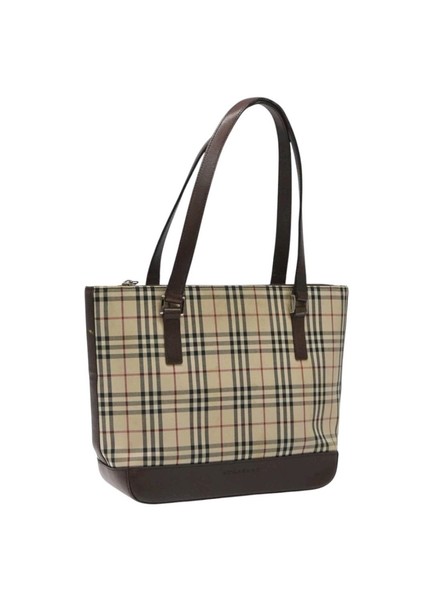 BURBERRY Nova Check Tote Bag Canvas Leather Beige Auth EC972