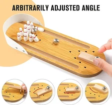 Mini Bowling Set Wooden Tabletop Bowling Game Desk Toys Stress Relief