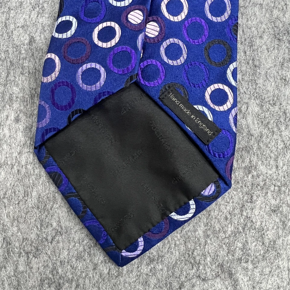 Corbata Duchamp London Para Hombre Azul Púrpura Seda Patrón Círculo Hecha en Inglaterra Corbata Foto 4 de 4