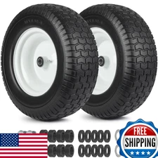GICOOL 16x6.50-8 Flat Free Lawn Mower Tire Wheel Set, 3/4" & 5/8" Bearings