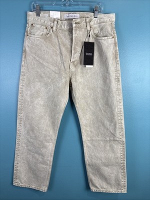 Calvin Klein Button Fly Jeans Straight Fit 34x28 Japan Milled Stone washed $128