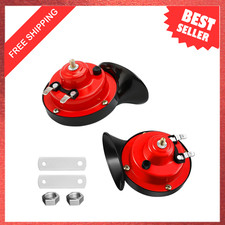 2PCS 12V Waterproof Car Horn Kit, 300DB Loud Snail Horn, Red, Universal Fit