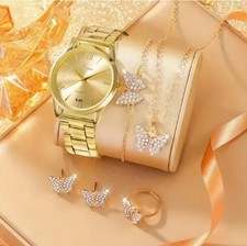 5pc Simple Quartz Watches Bracelet Set for Women- Casual with Round Crystal Dial