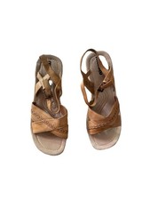 Sandale Manitu Plateau Damen 40 Echtleder Riemchenschuhe Keilabsatz beige