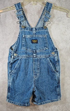 Vtg Osh Kosh B'Gosh Blue Denim Short Overalls 90's Y2K Sz 3T Toddler Vestback